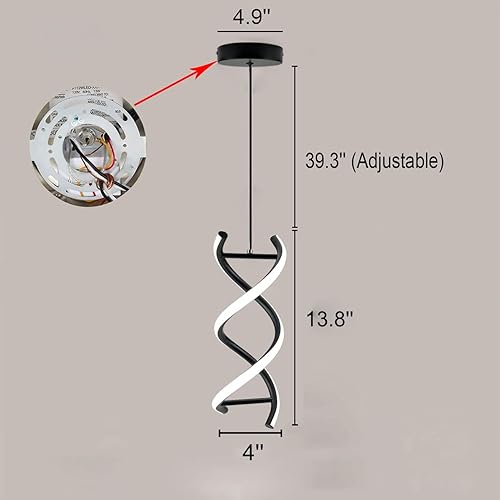 Miniatura 6 de CANEOE Lámpara colgante LED en espiral, luz blanca fría de 15 W, moderna lámpara colgante LED integrada, lámpara de isla ajustable para sala de
