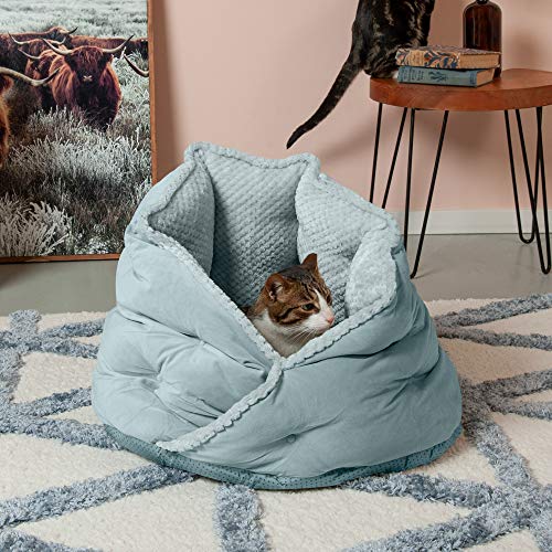 Image of Furhaven 24 inch Round Pet Bed for Indoor Cats & Medium /Small Dogs, 100% Washable, For Pets Up to 35 lbs - Minky Plush & Velvet Hug Bed - Aquamarine, 24-inch
