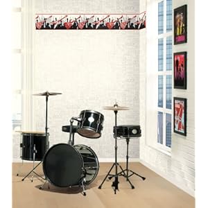 York Wallcoverings ZB3118B Guitar Wallpaper Border, Khaki Beige/Black/Deep Tan/Silver Metallic York Wallcoverings ZB3118B Guitar Wallpaper Border Khaki BeigeBlackDeep TanSilver Metallic