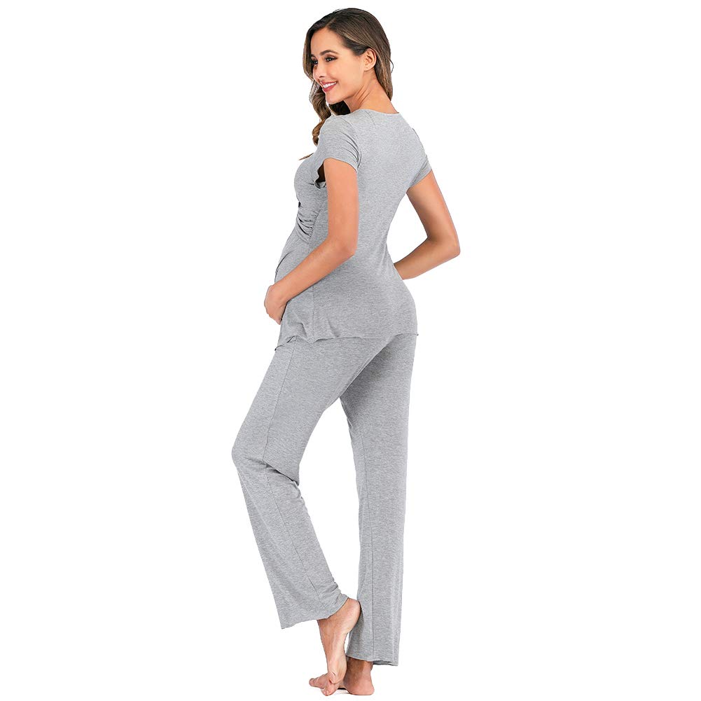 rismart Conjunto de Pijama de Maternidad Camisetas de Manga Corta y Pantalones Largos Premamá Lactancia Camison