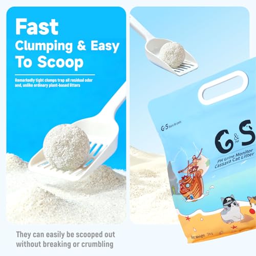 G&S Tapioca Cat Litter, Ph Health Testing,Cassava Cat Litter, Automatic Litter Box Friendly,Non Sticking, Rapid Clumping, Water Absorbent, Dust-Free,(4.5lb×2bags)