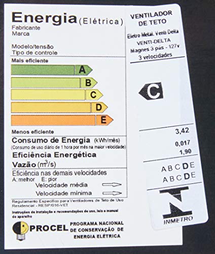 Venti-Delta 413100 Ventilador de Teto Magnes 3 Pás Laqueadas 127 V C3V, Branco