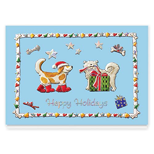 The Gallery Collection, 25 Personalized Christmas Cards with Foil-Lined Envelopes (Holiday Hounds), For Business or Consumer