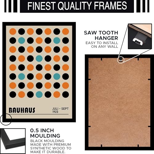 Image of BLINKART Vintage Bauhaus Retro Geometric Aesthetic Poster Gallery | Colorful Wrap Framed For Home Office Studio Living Room Modern Art Studio Decoration Abstract Shapes | (d90) | 13x10 Inch