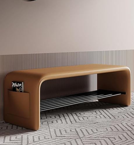 Banco multifuncional para zapatos de 120 cm de largo y bajo y almacenamiento de entrada, perfecto para dormitorio y pasillo, color naranja, elegante y práctico