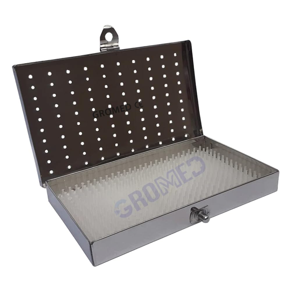Gromed Autoclave Sterilization Micro Instruments Box with SIlicon Matte (Mat Color May Vary) - Hinged Attached Lid, Stainless Steel - Small Reusable Medical SS Box (8"(L) x4.5(W) x1(H))-picture-14