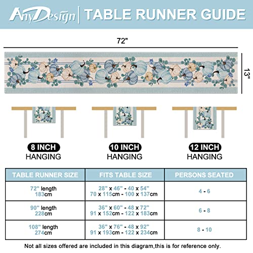 Anydesign Pumpkin Table Runner Waterproof Fall Thanksgiving Kitchen Dining Table Decoration Light Blue Autumn Harvest Farmhouse Table Cover For Indoor Outdoor Home Party, 13 X 72 Inch #TOP6
