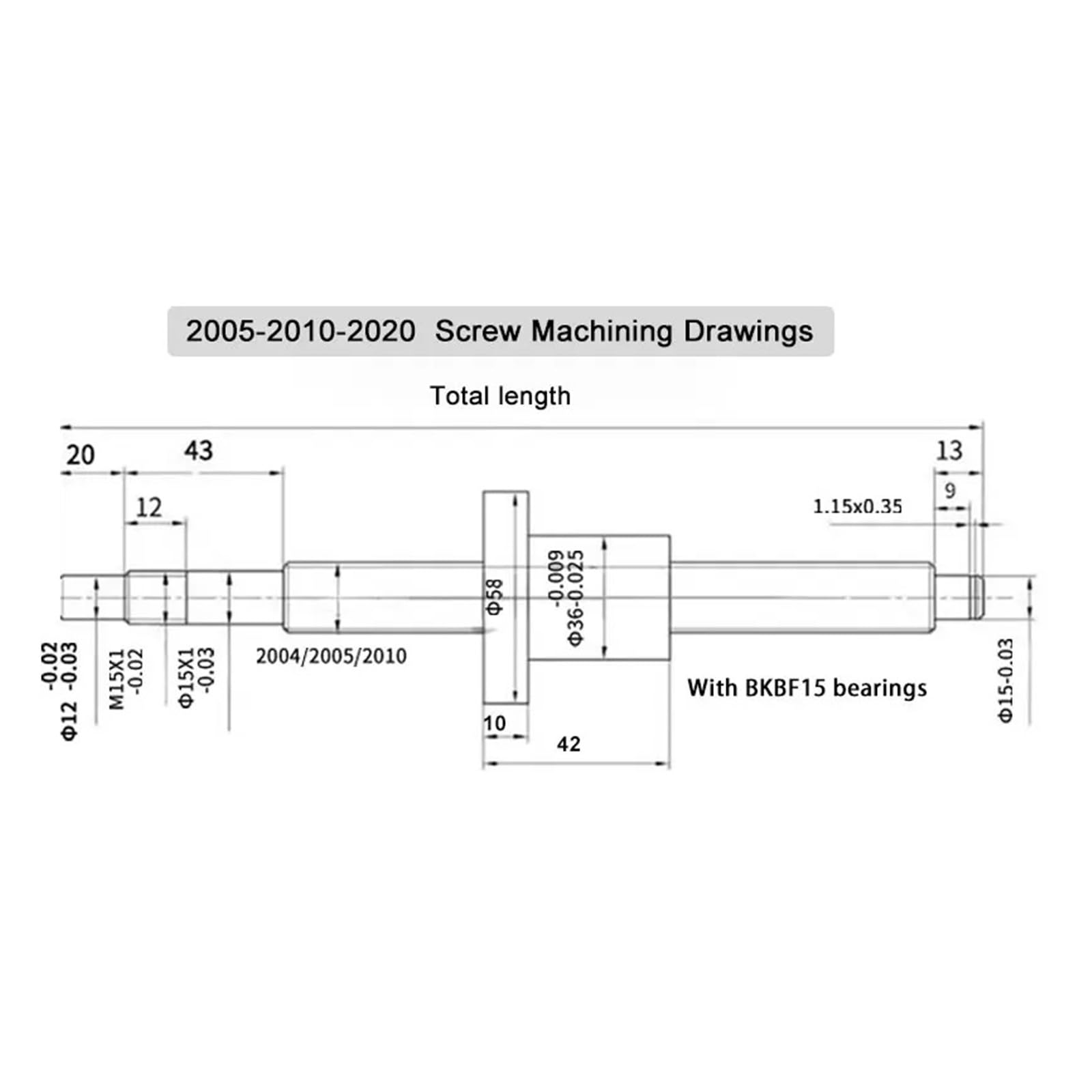 Metal Ball Screw nut end Processing SFU2005 L300-1000mm Ball Screw Kit with Single Nut+BF15+DSG20H+Coupling+HM15-57 Motor Mount(700mm)