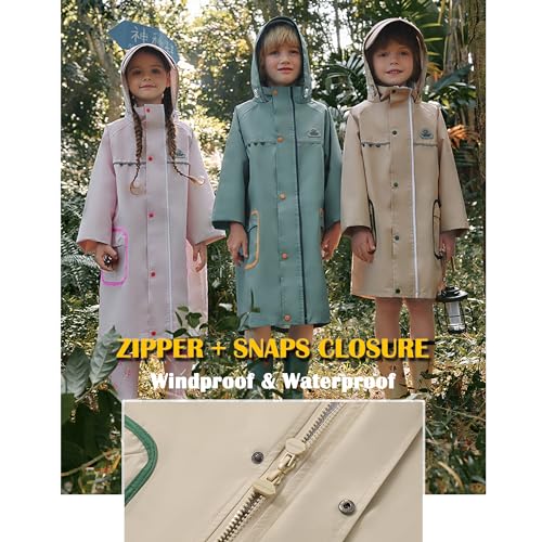 Image of Fewlby Kids Raincoat Toddler Poncho Windbreaker Waterproof Rain Jacket with Magical Water-Reactive Patterns for Boys Girls