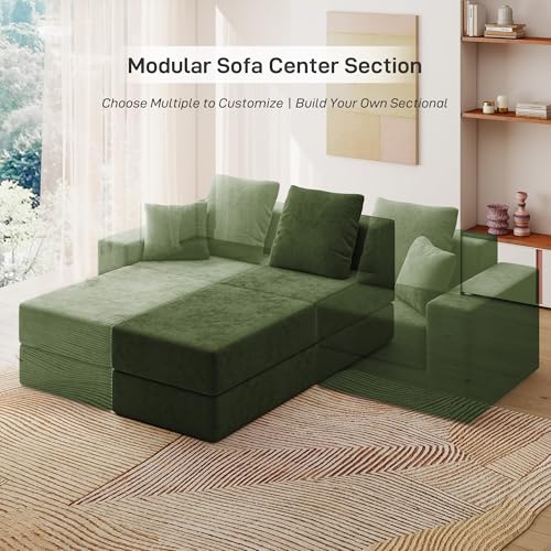 Image of Living&Giving Cloud Sectional Couch for Living Room, Modular Boneless Couch with 1 Ottoman, Middle-seat Can Be Combined with Modular Sofa, Customizable Layout for Any Space, Green