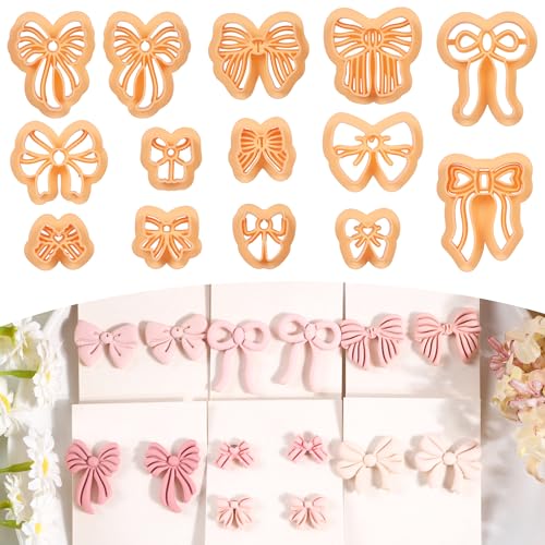 Puocaon Bow Polymer Clay Cutters - 14 Pcs Conquette Cute Clay Cutters for Polymer Earrings Jewelry