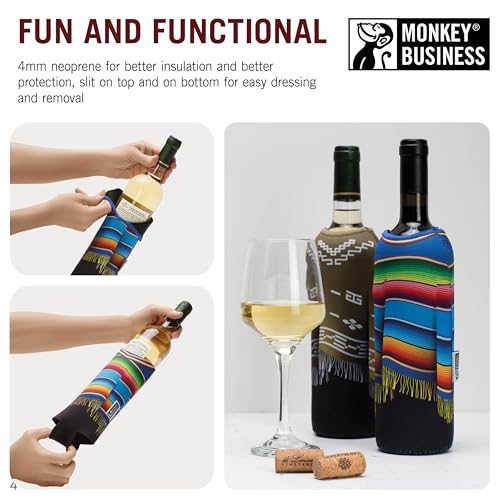 Monkey Business - Wine Bottle Poncho Covers: Set of 2 Insulated Neoprene Sleeves – Fun Wine Bottle Outfits for 750ml (25 oz) Bottles – Decorative Wine Accessories and Wine Gifts by Monkey Business - Image 3