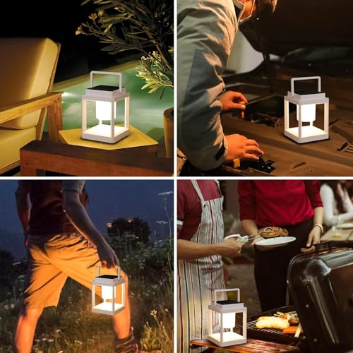 Image of DAKAFUL Outdoor Table Lamp, Led Lamps for Nightstand, Solar Lanterns Outdoor Hanging for Patio Waterproof, Cordless Battery Operated Lamp, Rechargeable Solar Lantern for Reading, Decor, Camping