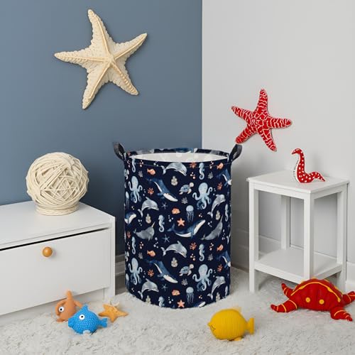 Image of Ocean Baby Laundry Basket Baby Hamper for Nursery Girl Kids Soccer Hamper Cute Storage Bin Organizer Ocean Room Decor for Home(Blue Ocean)
