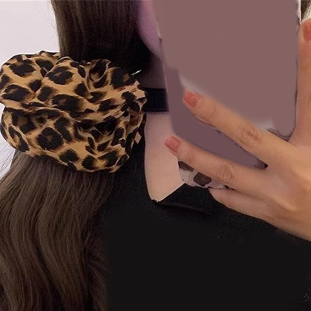 Set di 4 Elastici per Capelli con Stampa Leopardata, Scrunchies per Capelli Seta, Set Elastici Capelli Stoffa Raso per Donne Ragazze