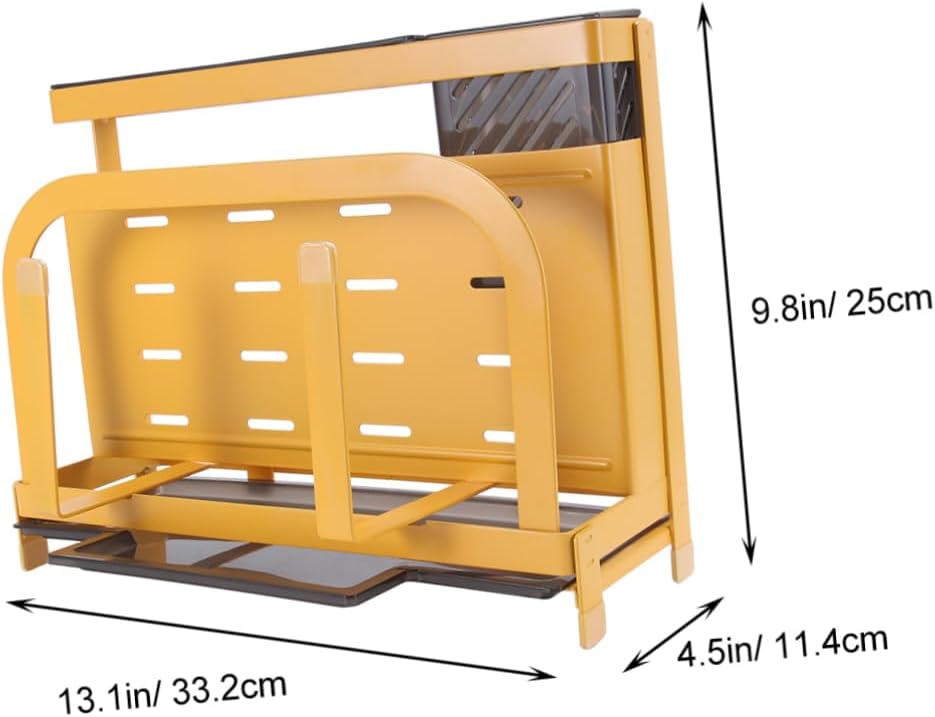 GLEAVI 1Pc Multifunctional Kitchen Rack Yellow Cutting Board Storage Shelf and Utensil Holder Space Saving Design with Slip Features for Home Restaurant and Party Use