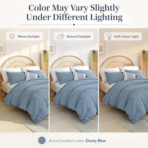 Image of weigelia Dusty Blue Comforter Set Full Size, 3 Pieces Lightweight Bedding Set with 1 Comforter & 2 Pillowcases, Soft Microfiber Blue Comforter, Breathable All Season Comforter Set, Machine Washable