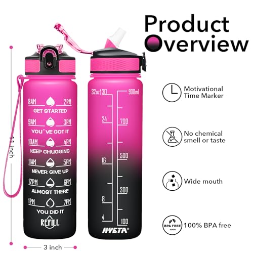 Image of Hyeta 32 oz Water Bottles with Times to Drink and Straw, Motivational Water Bottle with Time Marker, Leakproof, Drinking Sports Water Bottle for Fitness, Gym and Outdoor