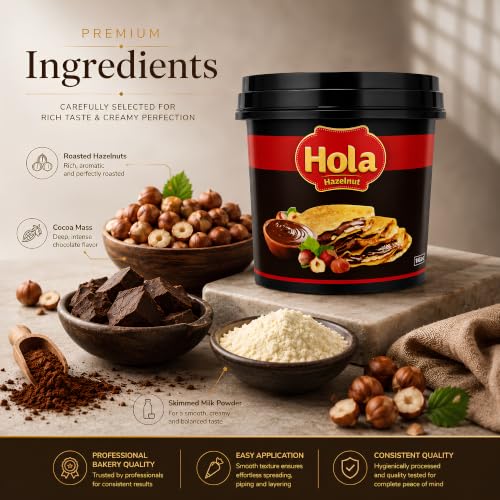 Image of Hola Hazelnut Spread | 1kg | Roasted Hazelnut | Smooth Creamy Chocolate Hazelnut Cream for Toast, Baking, Desserts & Snacks | Gluten-Free, Vegan Nutella Alternative (Pack of 1)