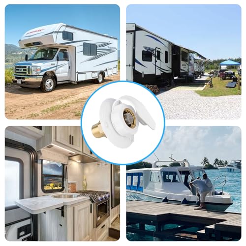Image of Lead-Free Brass RV Water Inlet Connection, 1 /2 inch NPT Male City Water Fill Flange with Check Valve, Leak-Free City Water Hookup for Camper, Trailer(White)