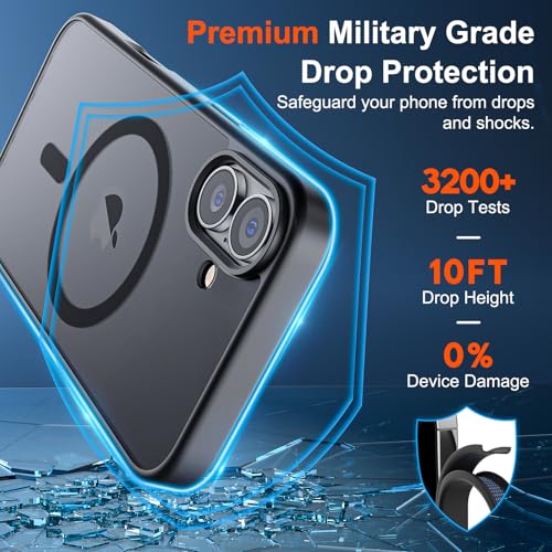 Image of SUPFINE Magnetic for iPhone 17 Case (Compatible with MagSafe)(Military Grade Drop Protection) Translucent Matte Shockproof with Anti-Fingerprint Phone Cover,Black
