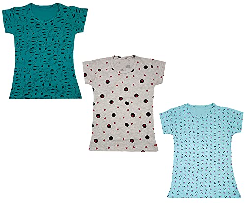 Image of indi weaves Girls Printed Cotton Half Sleeves Tshirts (Pack of 3)