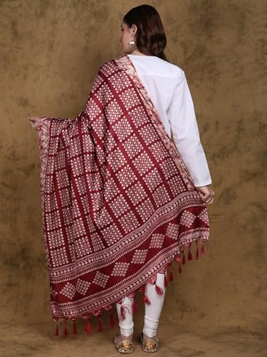 Batik Printed Art Silk Dupatta with Fringes - Art Silk4