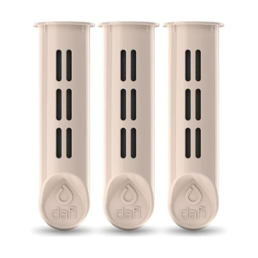 Dafi Set di 3 Filtri per Bottiglie d'Acqua di Joanna Krupa, Filtri Sostituibili, Filtro Acqua per Ufficio | Ecologici, Senza BPA, Eliminano Il Sapore e l'odore del Cloro - Beige