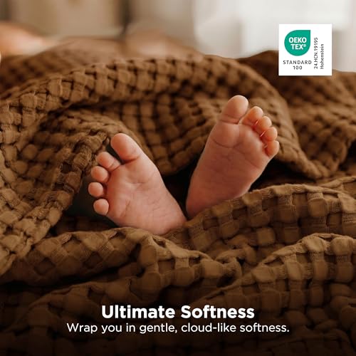 Image of Bedsure Cooling Cotton Waffle King Size Blanket - Lightweight Breathable Blanket of Rayon Derived from Bamboo for Hot Sleepers, Luxury Throws for Bed, Couch and Sofa, Burnt Orange, 104x90 Inches