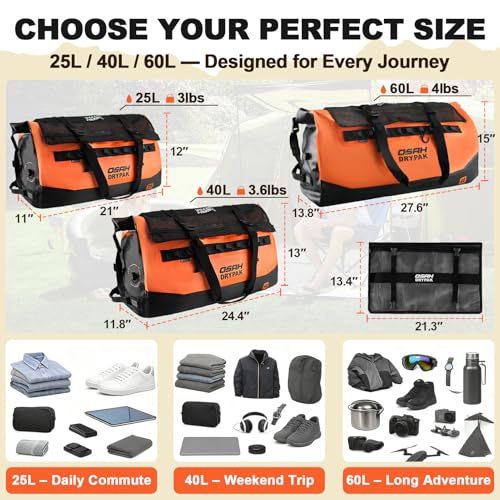 Image of Waterproof Duffel Bag 25L /40L /60L - Heavy-Duty Motorcycle Tail Bag, Roll-Top Dry Bag for Travel, Camping, Boating, Kayaking, Outdoor Adventure