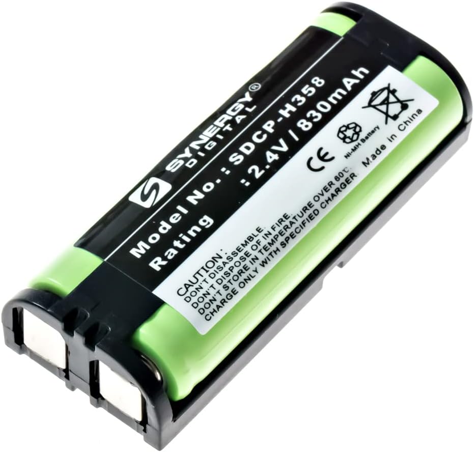 Synergy DigitalCordless Phone Battery, Works with Panasonic KX-TG6700 Cordless Phone, (Ni-MH, 2.4V, 830 mAh) Ultra Hi-Capacity, Compatible with Panasonic HHR-P105 Battery