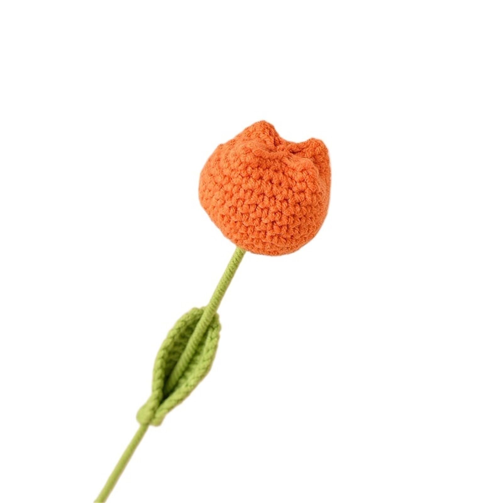 ZHSOAO 3pcs Knitting Bouquet Tulip Flower Hand-knitted Fake Flowers Knit Home for Weddings Birthdays(Color2)
