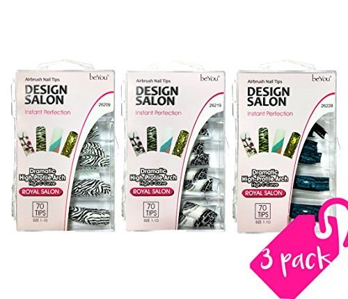 BeYou 3Pack 3Design Salon Nail 70Tips, Professional Fake Nail Tips For Nail Salon Nail Shop (26209/26219/26228) (Marble)