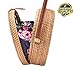 Handwoven Round Rattan Bag Shoulder Leather Straps Natural Chic Hand