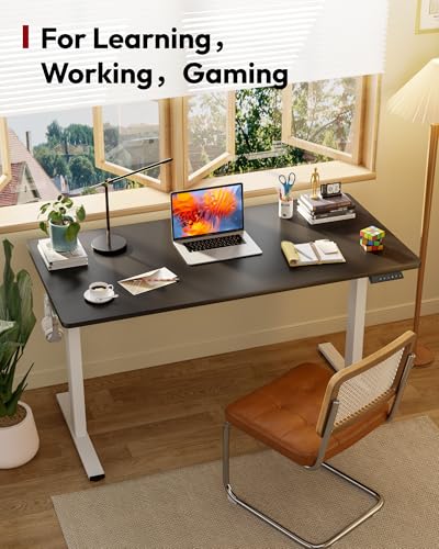 Image of SANODESK Electric Standing Desk 60 x 24 Inches Whole-Piece Desktop Height Adjustable Stand Up Desk w /6-Button Controller Ergonomic Computer Desk for Home Office, White Frame + Black Tabletop
