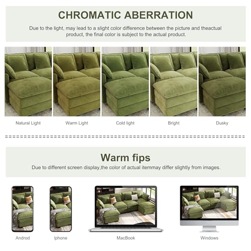 Image of 107 inch Cloud Couch Sectional Modular Sofa, Deep Seat Couches with Ottoman and Removable Washable Pillows for Living Room, Bedroom, Apartment, Green