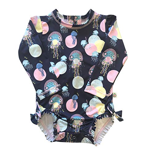 KRIO COLOR Sunsuit Baby Girl/Toddler Bathing Suit, One-Piece Swimsuit w/UV Protection (UPF 50+), Long Sleeve Rash Guard (18-24M, Jellyfish)