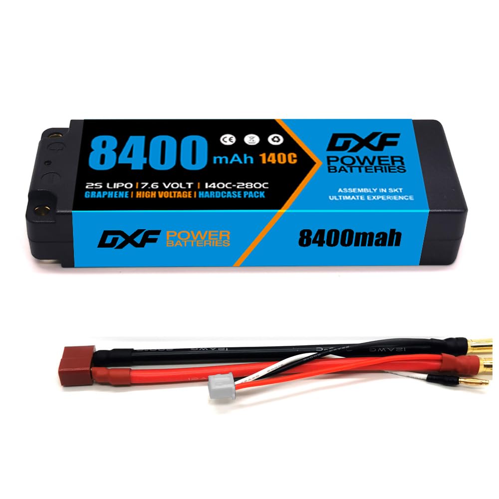 DXF Batteria LiPo 2S 7.6V 8400mAh 140C HV Custodia Rigida Spina Deans T Bullet 5mm Auto RC Truck Buggy Touring Car Alta Capacità Affidabile Potente Gare Racing Modellismo 1 Pezzo