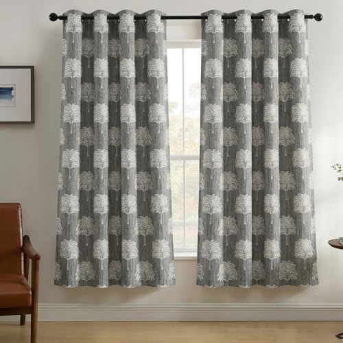 Image of Fashion String Elegant Tree 150 GSM Semi Transparent Eyelet Polyester Window Curtains - 5 Feet, Grey (Set of 2)