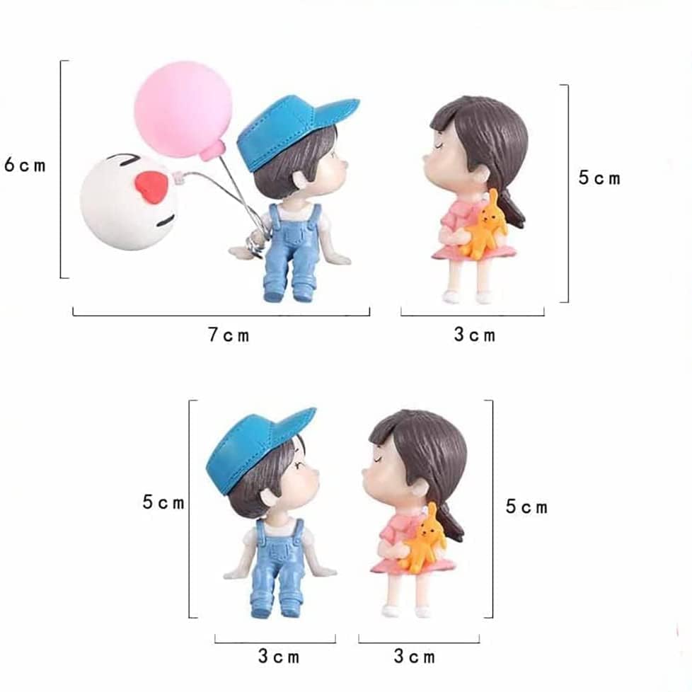 Image of Cute Car Decoration Lovely Couple Car Decoration Cute Cartoon Couples Action Figure Figurines Balloon Ornament Auto Interior Dashboard Accessories for Boys Girls Gifts (Blue hat,no Balloons)
