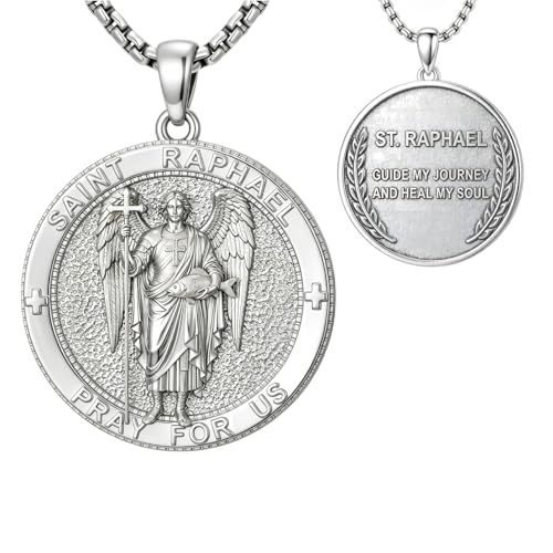 St Raphael Necklace for Men Saint Raphael the Archangel Pendant San Rafael Arcangel Medalla Healing Protection Religious Jewelry for Women