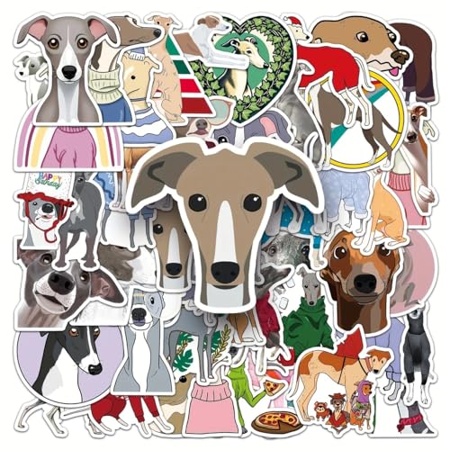 Windhund Aufkleber Set, 50 Stück, Vinyl-Sticker mit Glanzfinish, Wiederverwendbar für Laptops & Wasserflaschen oder auf alles wo man es hinkleben möchte