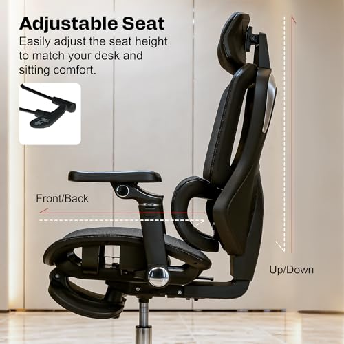 Image of DROGO Magnus Ergonomic Office Chair for Work from Home, Computer Chair with 7D Armrest, Headrest, Curved Lumbar Support, Adjustable Back & Sliding Seat | 130 Recline, Footrest & Aluminium Base(Black)