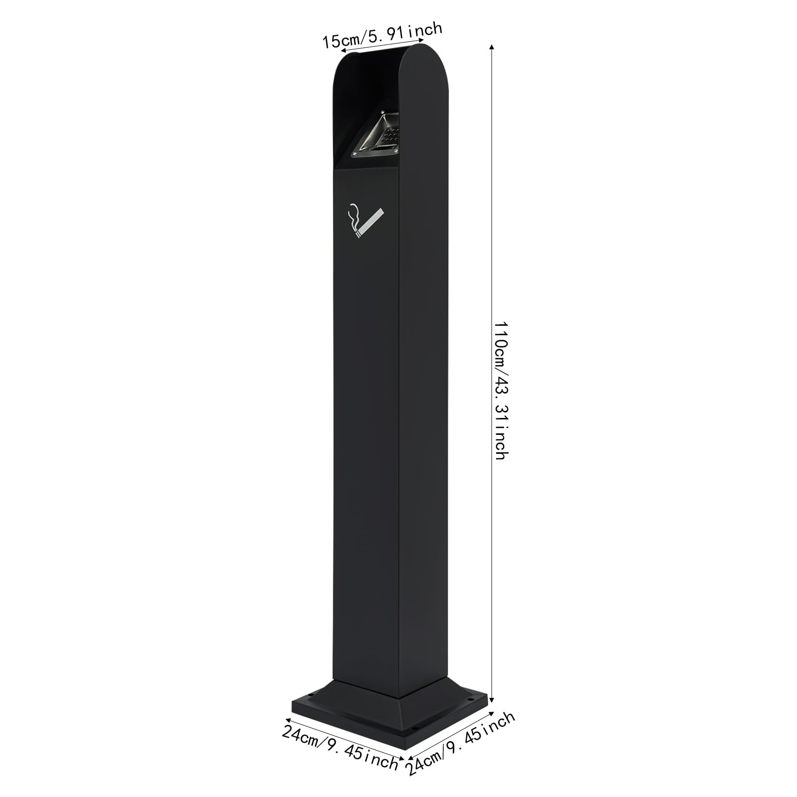 Standaschenbecher für Draußen, 110cm Hoch - Wetterfester & Abschließbarer Outdoor Aschenbecher aus Metall mit Löschplatte und Bodenplatte - Großer Aschenbecher für Garten, Restaurant, Hotel (Schwarz)