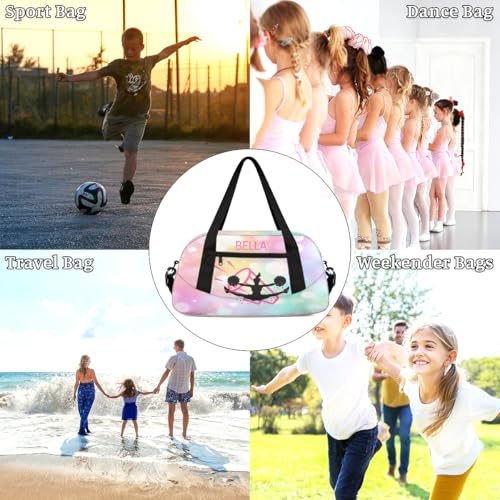 Custom Kids Sports Duffel Bag Pink Rainbow Bokeh Cheers Personalized Dance Gym Bag for Boys Girls Lightweight Weekender Travel Duffle Cheer Bag 6