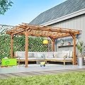 SENPUST 12' x 10' Outdoor Wood Pergola, Wooden Pergola Grape Trellis, Perfect for Climbing Plant Support, Garden, Terrace, Backyard, Deck, Brown
