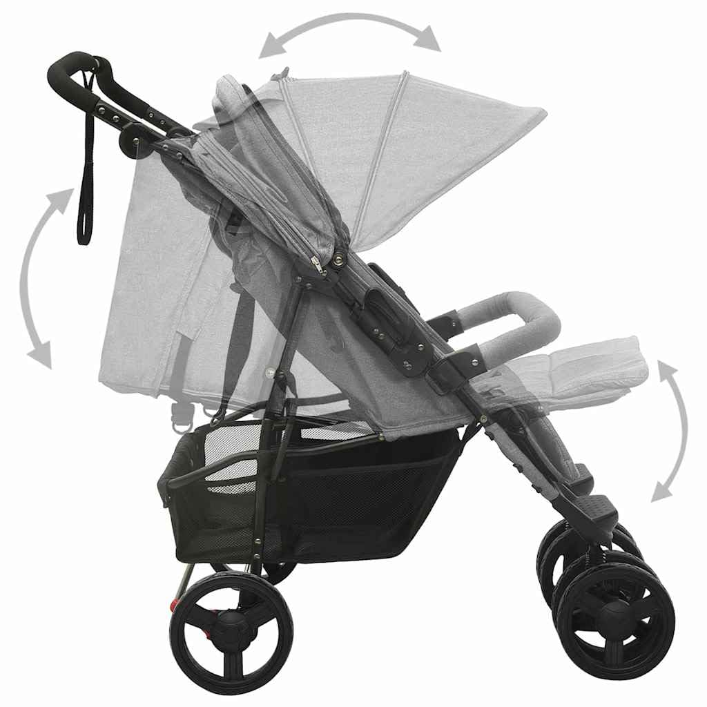 vidaXL Passeggino Gemellare Grigio Chiaro in Acciaio