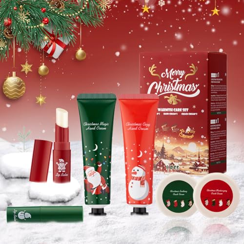 WEILAOK Crema Manos Navidad, Crema Manos, Crema de Manos/Bálsamo Labial Navideño/Crema Pies, Mini Crema de Manos, Crema Manos Agrietadas y Secas, Cuidado Nutritivo de Los Labios, Regalos Navidad,6 PCS