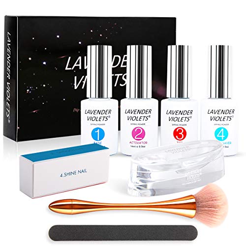 Lavender Violets Dip-Powder Nail-Gel Set with Manicure Tools Kit - Base, Activator, Top, Brush Cleaner, Dip Powder Tray, Dipping Nail Brush, Buffer Block and Nails File J779