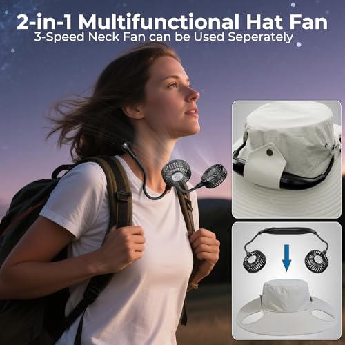 AMACOOL 2-in-1 Bucket Hat Fan with Detachable Neck Fan, UPF 50+ Wide Brim Sun Hat, Gifts for Father Dad Husband, Fishing Essentials 2026 for Men Women Camping Hiking Beach Gardening Outdoor - image 6